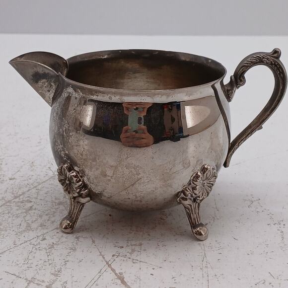 Vintage Silver Plated Footed Tea Pot Creamer Lidded Sugar Bowl Set Ornate Handle - Picture 10 of 16